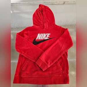 Nike Red Hoodie Sweatshirt Kids Medium Logo Pullover Athletic Streetwear Casual